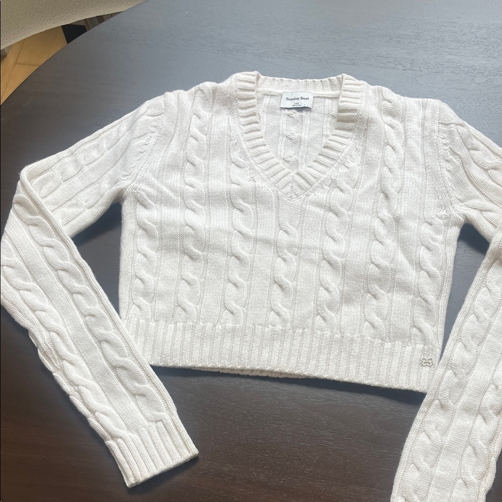 Sunday Best Cream Cable Knit V-Neck Sweater